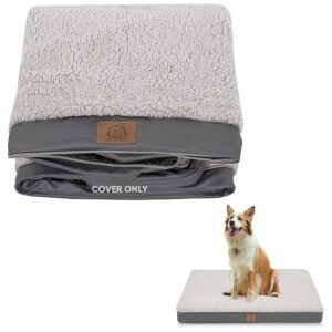 Large Grey Dog Bed Cover Soft Plush Replacement Waterproof 35x22x3 Inches Cover Only