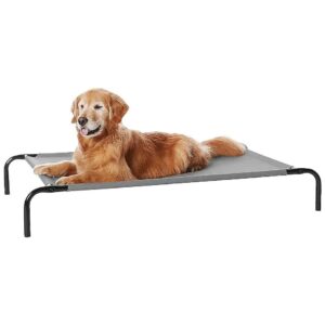 Large Grey Elevated Dog Bed with Metal Frame and Breathable Cooling Mesh