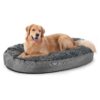 Large Grey Orthopedic Faux Fur Dog Lounger with Removable Washable Cover