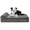 Large Grey Plush Dog Bed with Headrest and Memory Foam Support