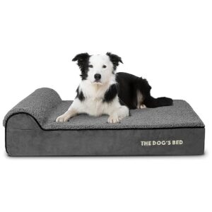 Large Grey Plush Dog Bed with Headrest and Memory Foam Support