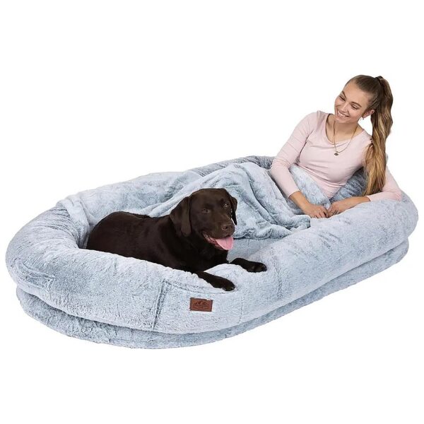 Large Human Dog Bed with Faux Rabbit Fur for Giant Dogs 72x48x12inch