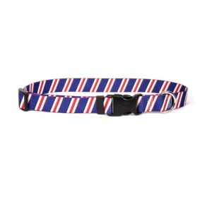 Large ID Tag System Red, White, and Navy Blue Polyester Dog Collar