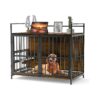 Large Metal Dog Crate Indoor Furniture with Adjustable Dog Feeder and Strong Construction