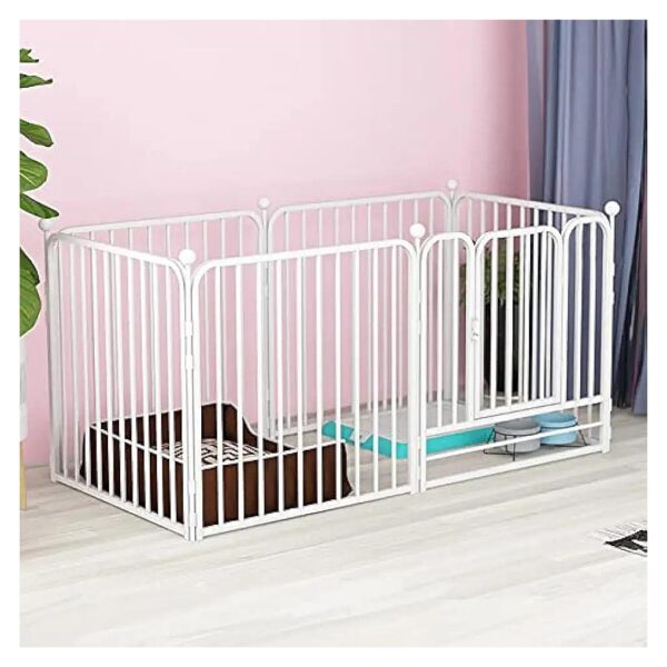 Large Metal White Pet Playpen with Walk-Through Door and Safety Locking Feature for Dogs