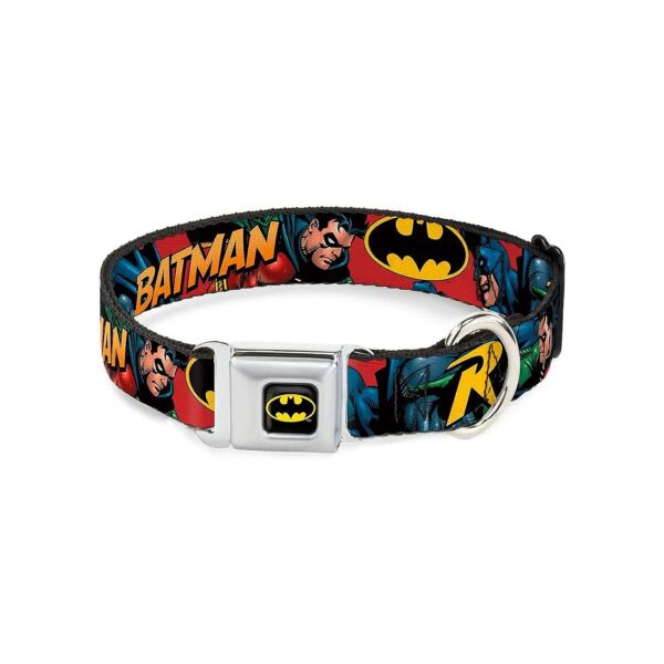 Large Multicolor Polyester Dog Collar With Buckle Closure Inspired By Batman And Robin