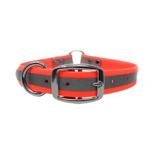 Large Orange Waterproof Reflective Dog Collar with Center Ring and D Ring