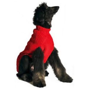 Large Organic Red Wool Dog Sweater with Cable Knit Pattern for Medium to Large Dogs