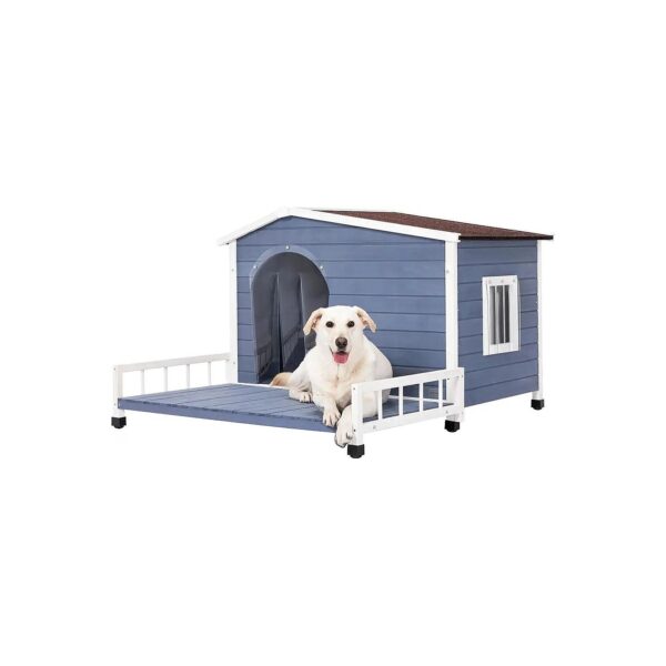 Large Outdoor Dog House with Elevated Floor and Window for Medium to Large Breeds