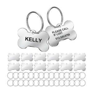 Large Pack of 200 Aluminum Dog ID Tags with Bone Shape and Collar Rings