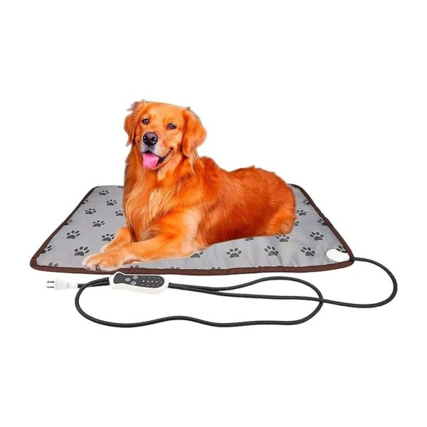 Large Paw Print Heated Dog Bed for Medium Animals with Timer Display