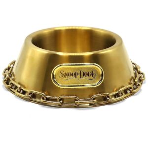 Large Pet Bowl for Dogs with Gold Plating and Real Metal Chain