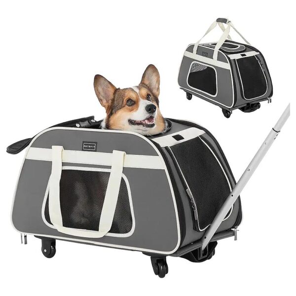 Large Pet Carrier with Wheels for 2 Small Dogs or Medium Dog with Waterproof Bottom