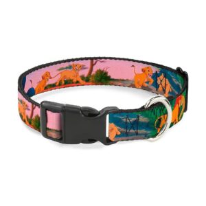 Large Pet Collar Multicolor Simba Nala Growing Up Scenes Buckle-Down Clip Polyester