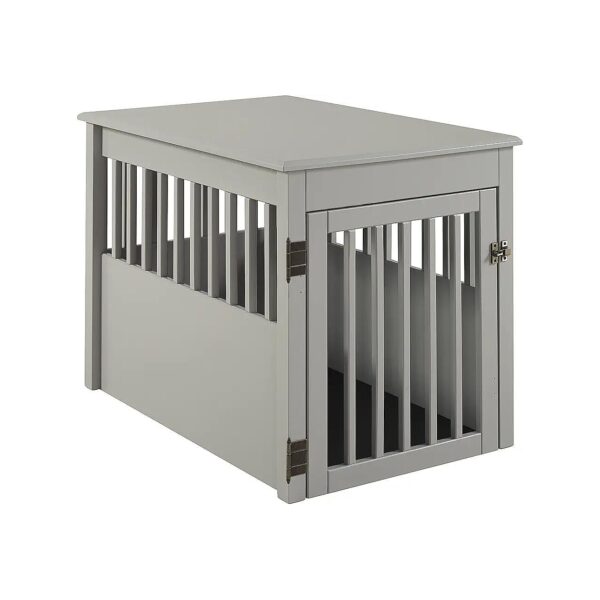 Large Pet Crate End Table with Grey Finish and Sturdy Wood Construction