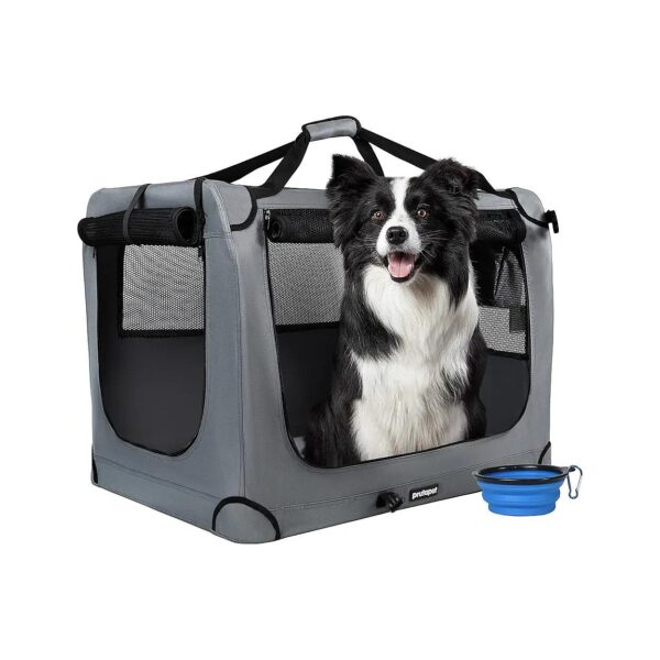 Large Pet Crate for Car Travel with Detachable Collapsible Bowl