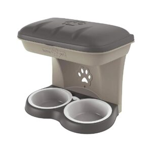 Large Pet Elevated Food Stand with Two Bowls and Storage Taupe