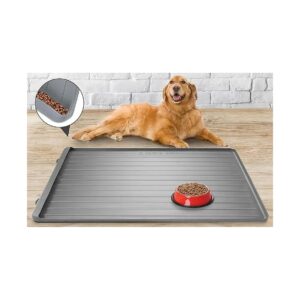 Large Pet Feeding Mat for Food and Water with Residue Collection Pocket and High Edges