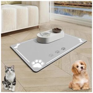 Large Pet Feeding Solution for Messy Drinkers Absorbent Dog Food Mat 21 by 13 inches Grey