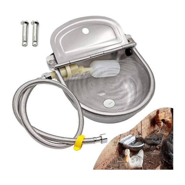 Large Pet Stainless Steel Waterer Feeder with Automatic Self-Filling Trough