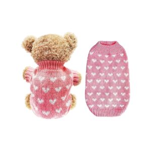 Large Pink Heart Knitted Dog Sweater for Small Pets Pet Winter Wear