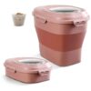 Large Pink Pet Food Bin with Wheels and Foldable Design for Storage Space