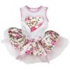 Large Pink Rose Heart White/Pink Rosettes Dog Dress for Small Breeds