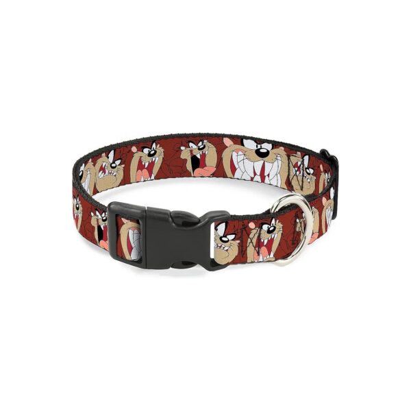 Large Polyester Clip Collar with Tasmanian Devil Expressions Brown Pattern and 1" Width