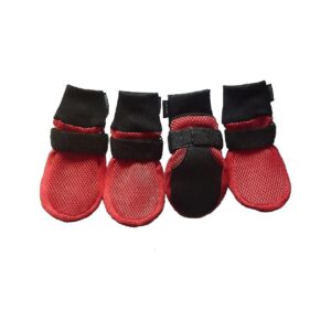 Large Size Dog Boots with Breathable Mesh and Soft Nonslip Soles Red Color