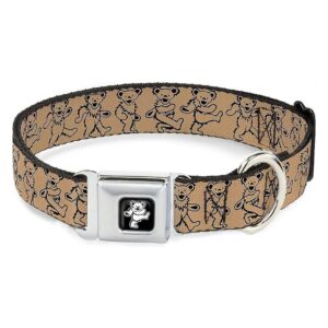 Large Size Dog Collar with Dancing Bears Tan Black Patent Buckle Closure Polyester