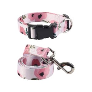 Large Size Floral Dog Collars and Adjustable Leashes for Small to Large Dogs Boys Girls