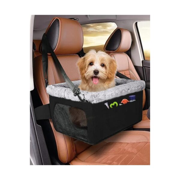 Large Storage Pockets and Furry Seat Edge Dog Car Seat for Small Dogs