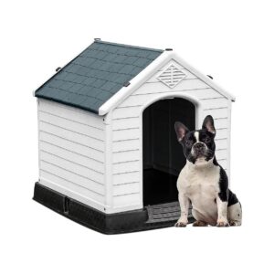 Large Weatherproof Plastic Dog House with Insulated Shelter and Air Vents