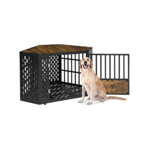 Large Wooden Dog Crate Furniture as End Table for Indoor Living Room Bedroom and Office