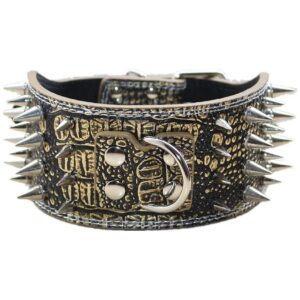 Large, X-Large Dog Collar with Adjustable 5 Holes and Studded Design in Gold Brown