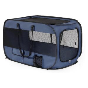 Large and Comfortable Navy Pop Up Cat and Dog Bed with Pillow and Mesh Ventilation