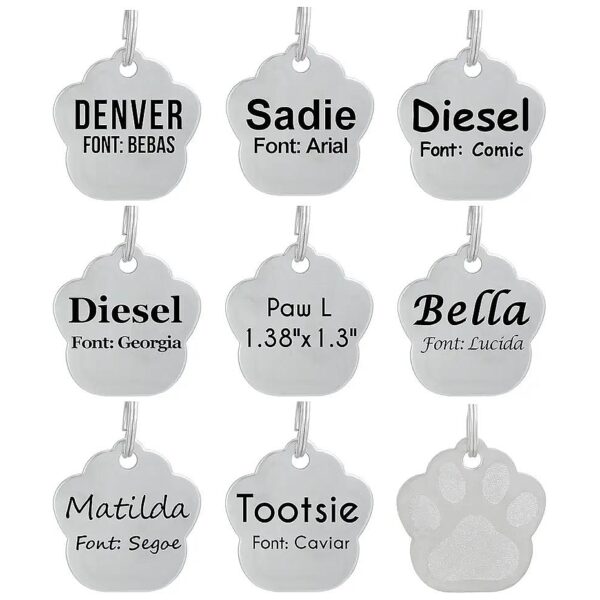 Laser Etched Round Stainless Steel Pet ID Tags with Paw Print Paw Print Bone L