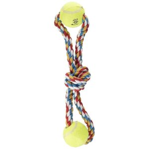 Lasting 15 Inch Figure 8 Rope Toy with 2 Tennis Balls for Tugging