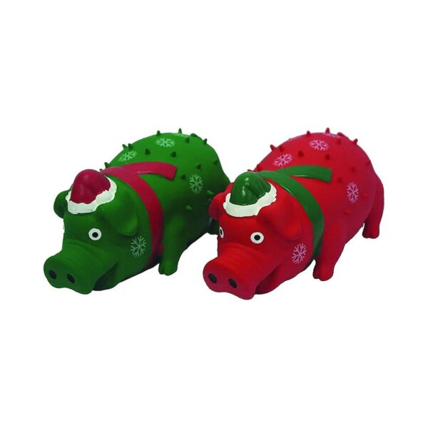 Latex Dog Toys with Holiday Accessories in Assorted Green and Red Colors