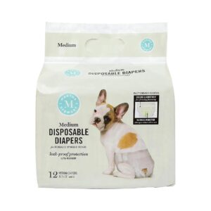 Leakproof, Absorbent Diapers for Medium Female Dogs, Grey, 12-Pack