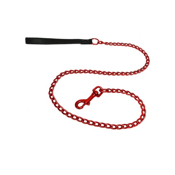 Leash with Leather Handle and 3mm Coated Candy Apple Red Chain