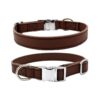 Leather Adjustable Dog Collar with Quick Release Metal Buckle for Small Medium Large Dogs