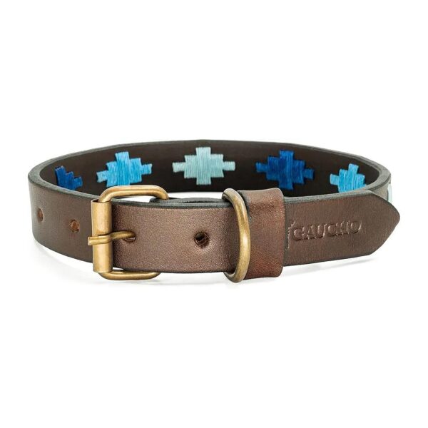 Leather Dog Collar Medium Brown Ombu Pattern Guarda Pampa Hand-Stitched