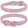 Leather Dog Collar for Boy and Girl Small Medium Dogs Pink