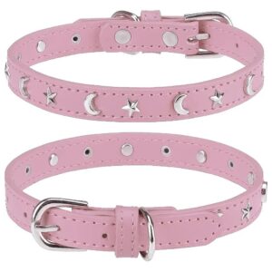 Leather Dog Collar for Boy and Girl Small Medium Dogs Pink