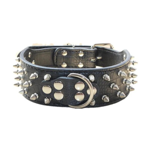 Leather Dog Collar for Medium to Large Size Dogs with Spiked and Studded Design