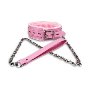 Leather Dog Collar with Buckle Closure and Soft Inner Fur for Neck Comfort