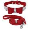 Leather Dog Collar with Rhinestone and Sculpture Buckle for Small and Medium Dogs