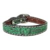 Leather Dog Collar with Rustic Floral Design and Natural Color