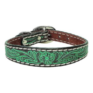 Leather Dog Collar with Rustic Floral Design and Natural Color